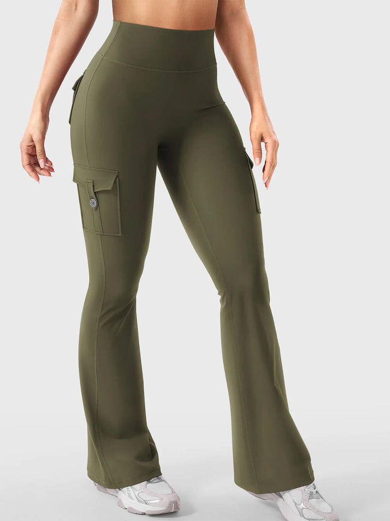 Green Flared Cargo Leggings