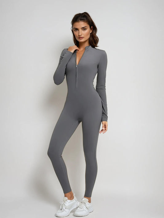 Gray Sculpt Zip Jumpsuit